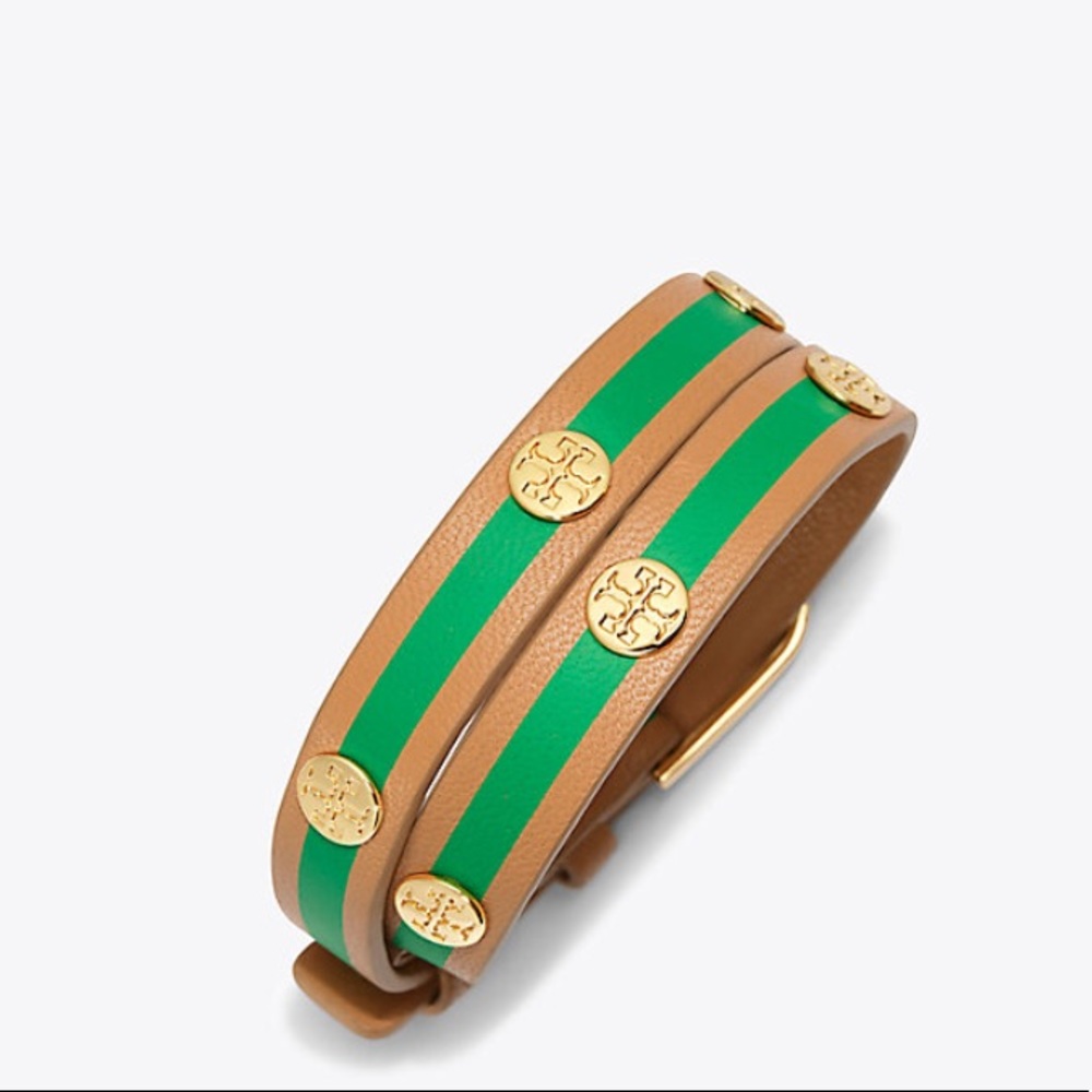 NWT Tory Burch striped double-wrap logo bracelet